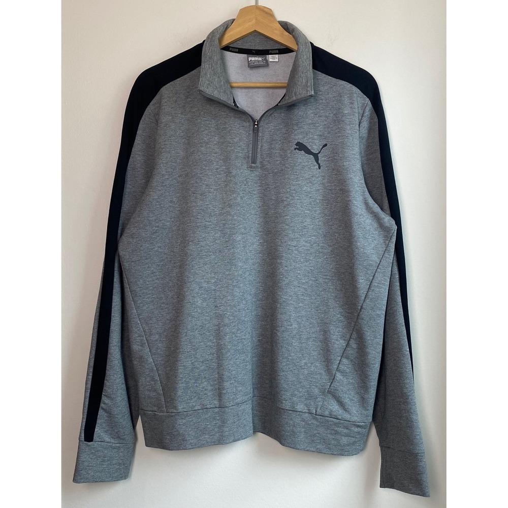 Puma Quarter Zip Pullover Mens L Gray Black Striped Athleisure Sportyporty
